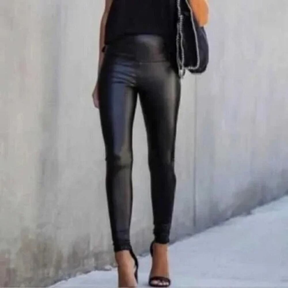 badgley mischka Studio Moto Black Leather Faux Leggins Size M